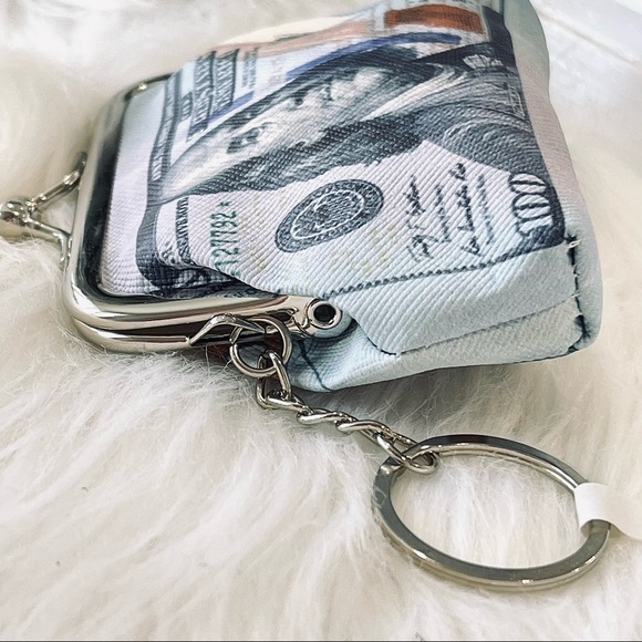 🌟🌟SOLD ☀️☀️MONEY PATTERN PURSE Ben Franklin COIN WALLET keyring pouch CHANGE t - Picture 5 of 9